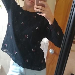 Vintage cashmere hand embroidered floral sweater